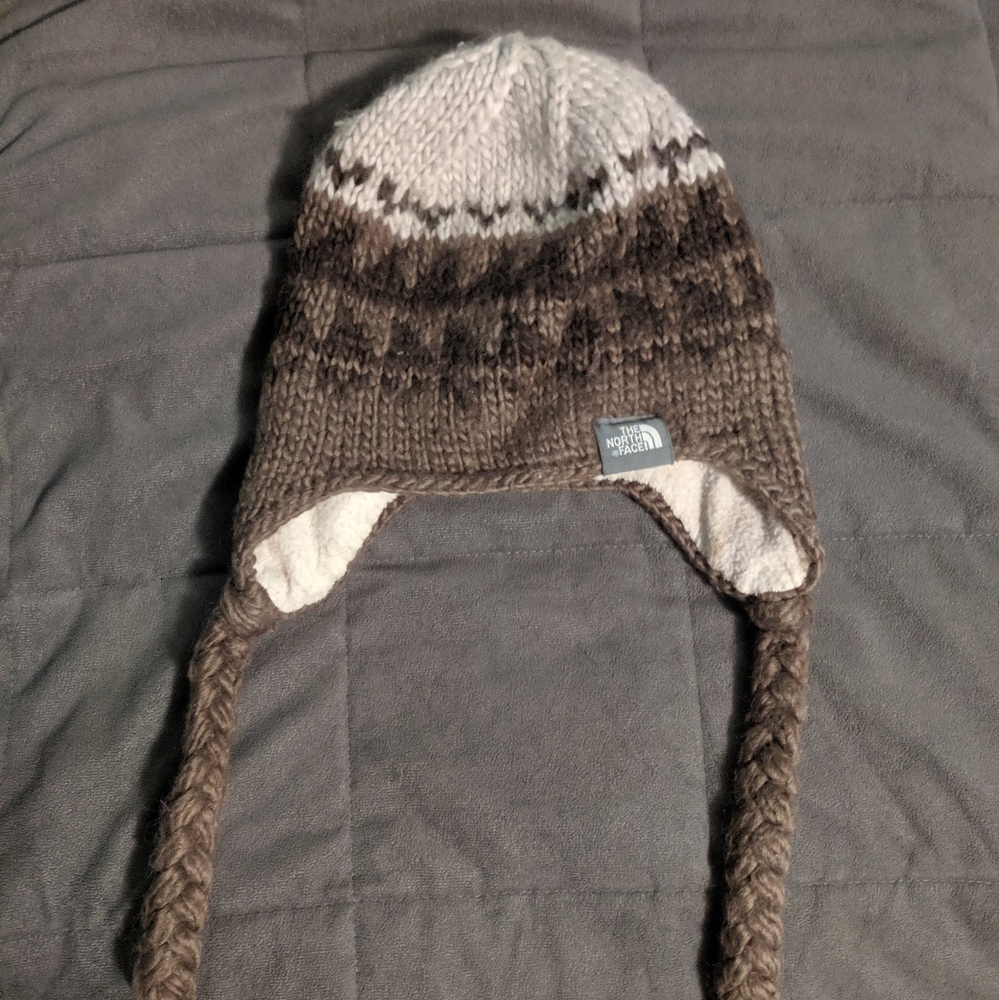 North Face Ear Flap Brown Printed Winter Hat